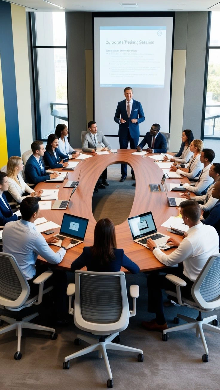 A presenter leads colleagues through a professional working session.